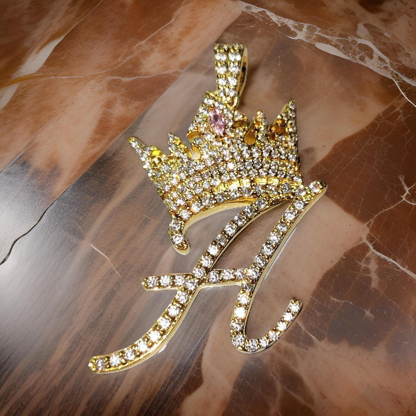 2Ct Letter Pendant Round Simulated Diamond Pendant 14K Yellow Gold Plated 925 Sterling Silver Custom Any Letter Diamond Pendant