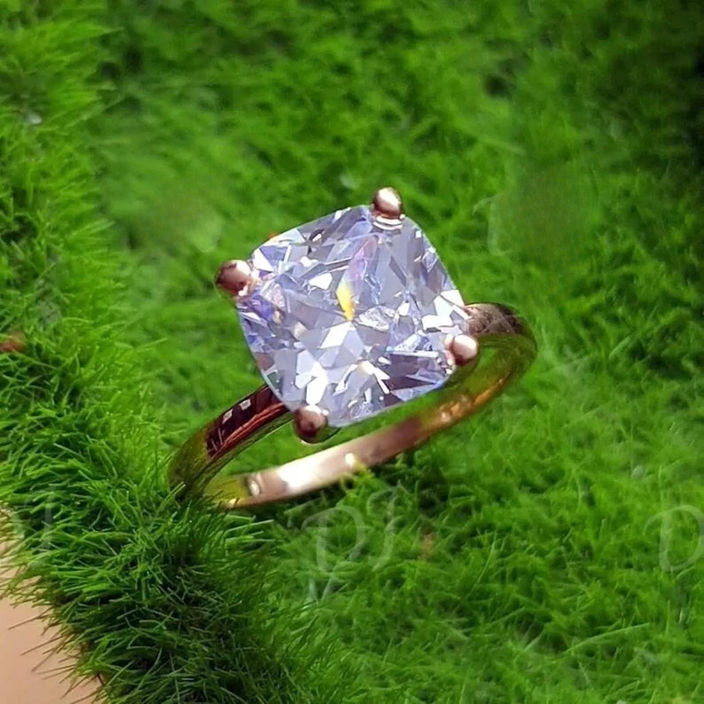 2Ct Cushion Cut Simulated White Diamond Wedding Engagement Anniversary Ring 14k Yellow Gold Plated- 925 Silver, Gift