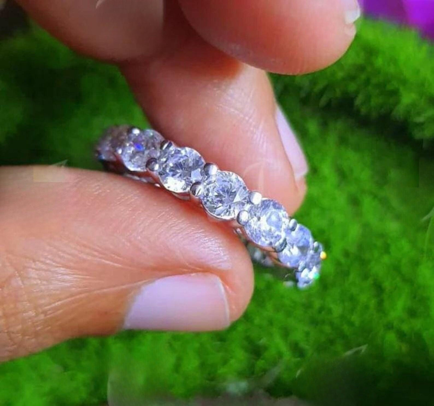 2Ct Round Cut Diamond Ring Full Eternity Band Engagement Ring 14K White Gold Plated 925 Sterling Silver Simulated Diamond Band Ring