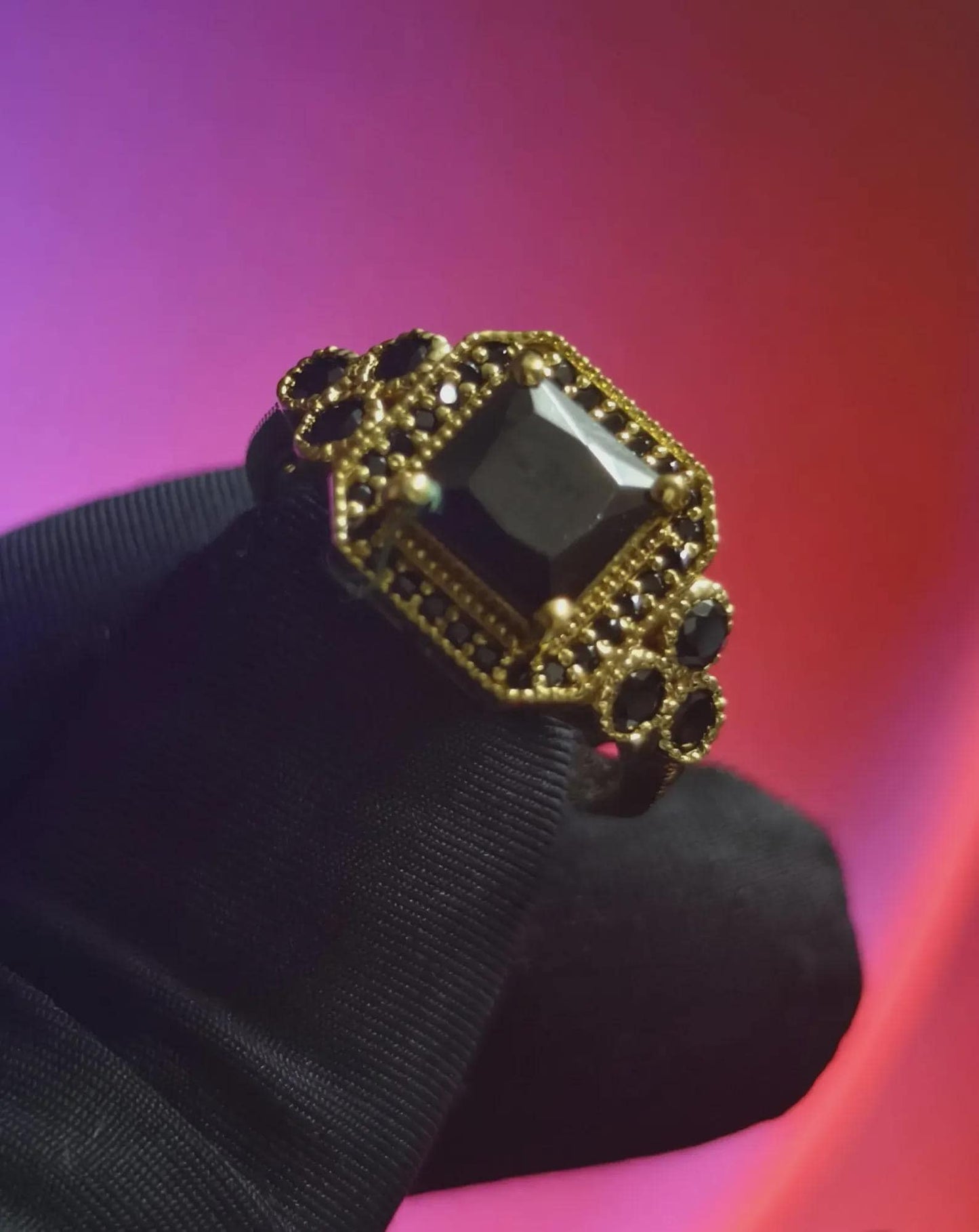 2Ct Princess Halo Wedding Ring Black Spinel 14K Yellow Gold Plated 925 Sterling Silver, Anniversary Ring, Gift For Birthday Or Party