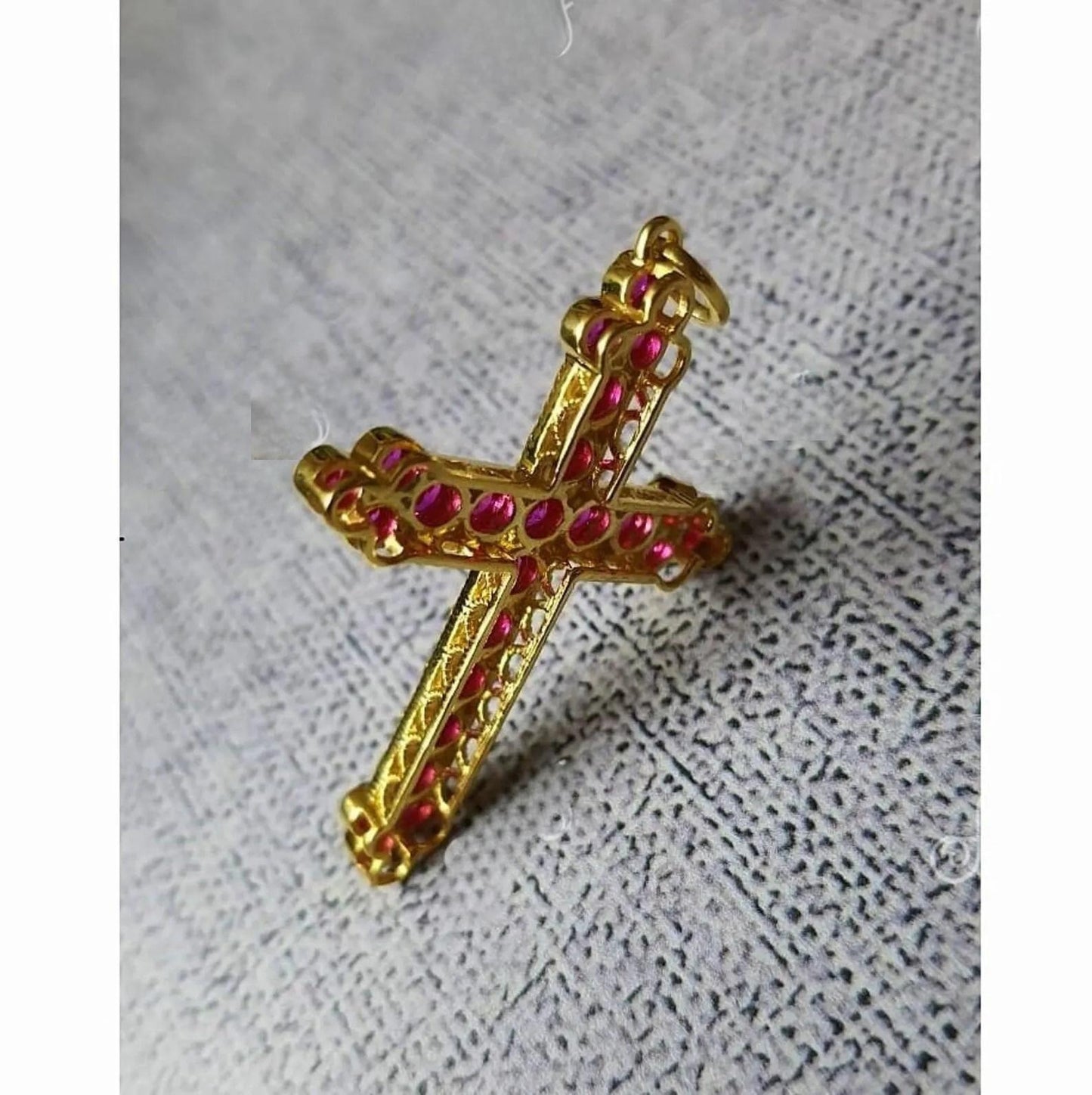 1.50Ct Cross Pendant, Round Red Ruby, Charm Pendant, Hip Hop Unisex Pendant Necklace, Birthday Gift Pendant, Pendant For Love, Gift For Her