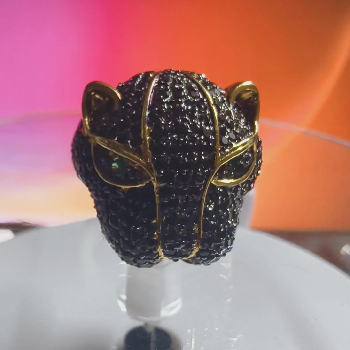 3Ct Round Cut Simulated Black Diamond Wedding Tiger Engagement Ring 14K Yellow Gold Plated 925 Sterling Silver Gift For Anniversary Ring