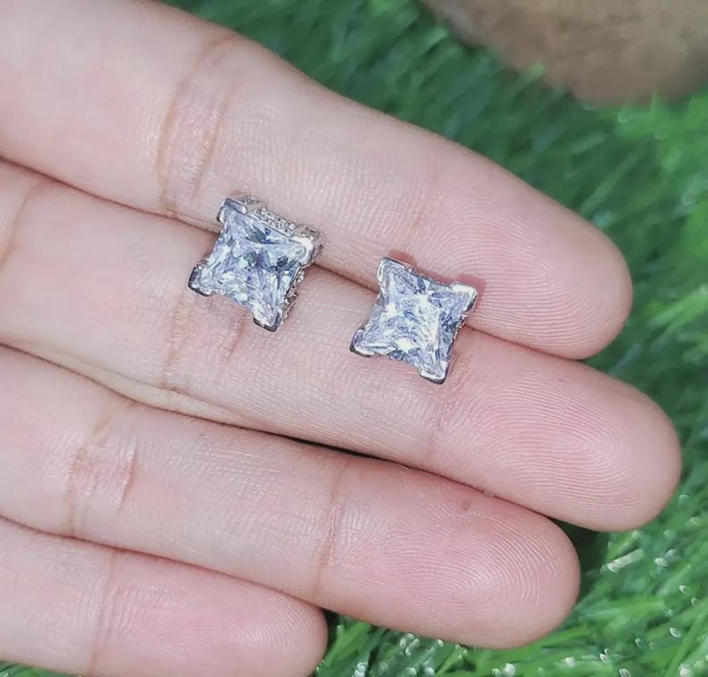 2Ct Princess Cut Solitaire Stud Earrings Simulated Diamond Earrings 14K White Gold Finish 925 Silver Prong Set Earring, Gift For Birthday