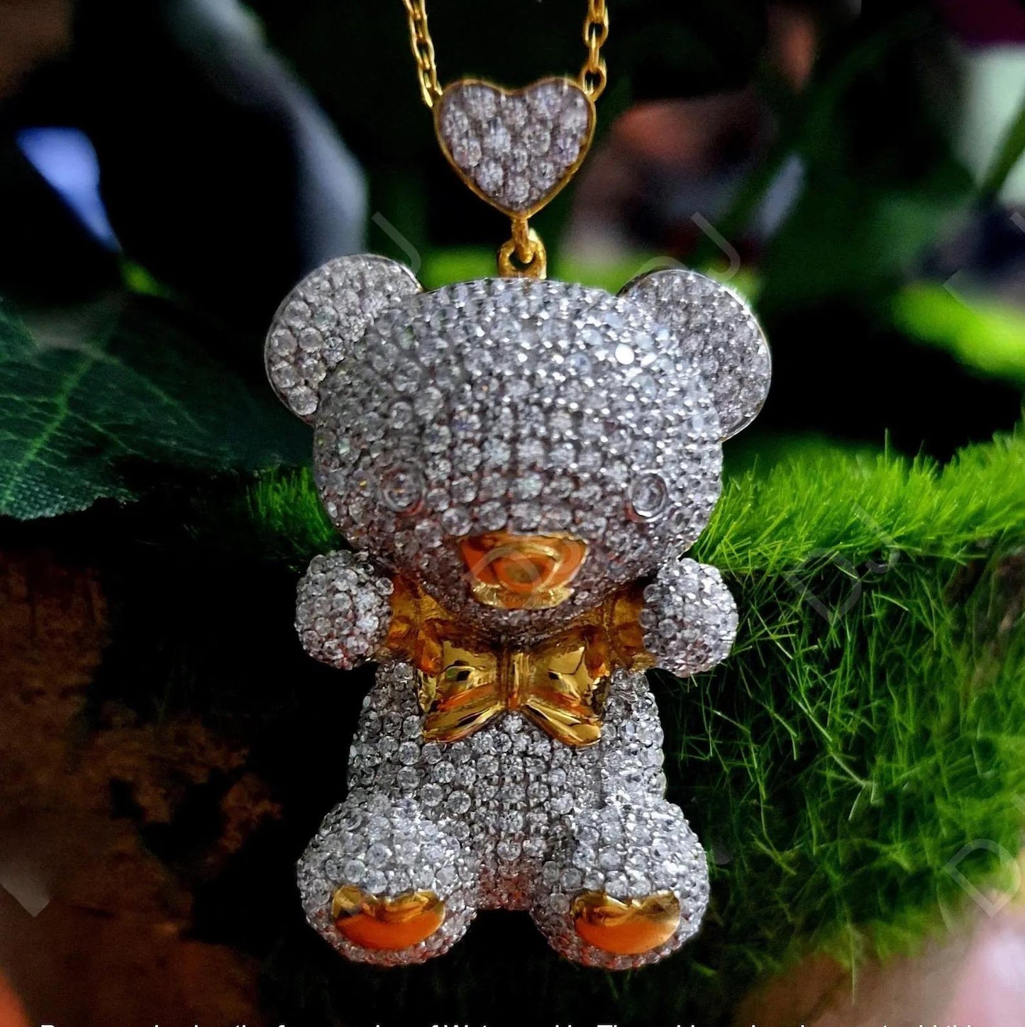 3Ct Designer Teddy Bear Lab Created Diamond 925 Sterling Silver Charm Pendant, Beautiful Teddy Bear 14k Yellow Gold Plated Charm Pendant,