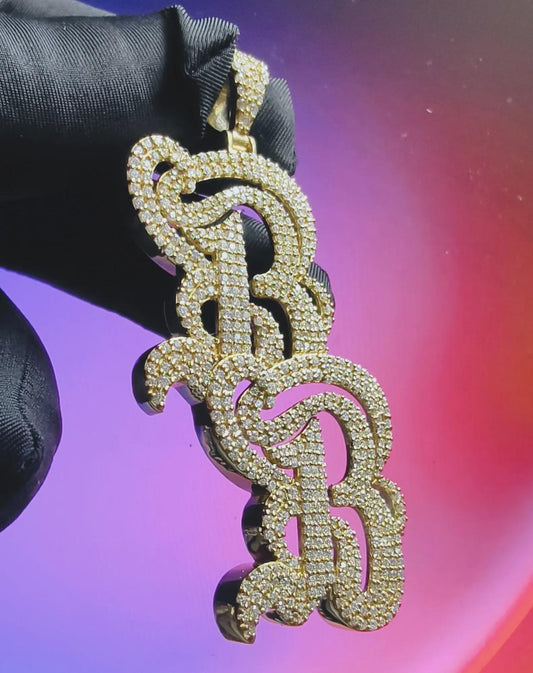2Ct Custom Letter Round Cut Simulated Diamond Pendant 14K Yellow Gold Plated 925 Sterling Silver Custom Any Letter Pendant ,Hip Hop Pendant