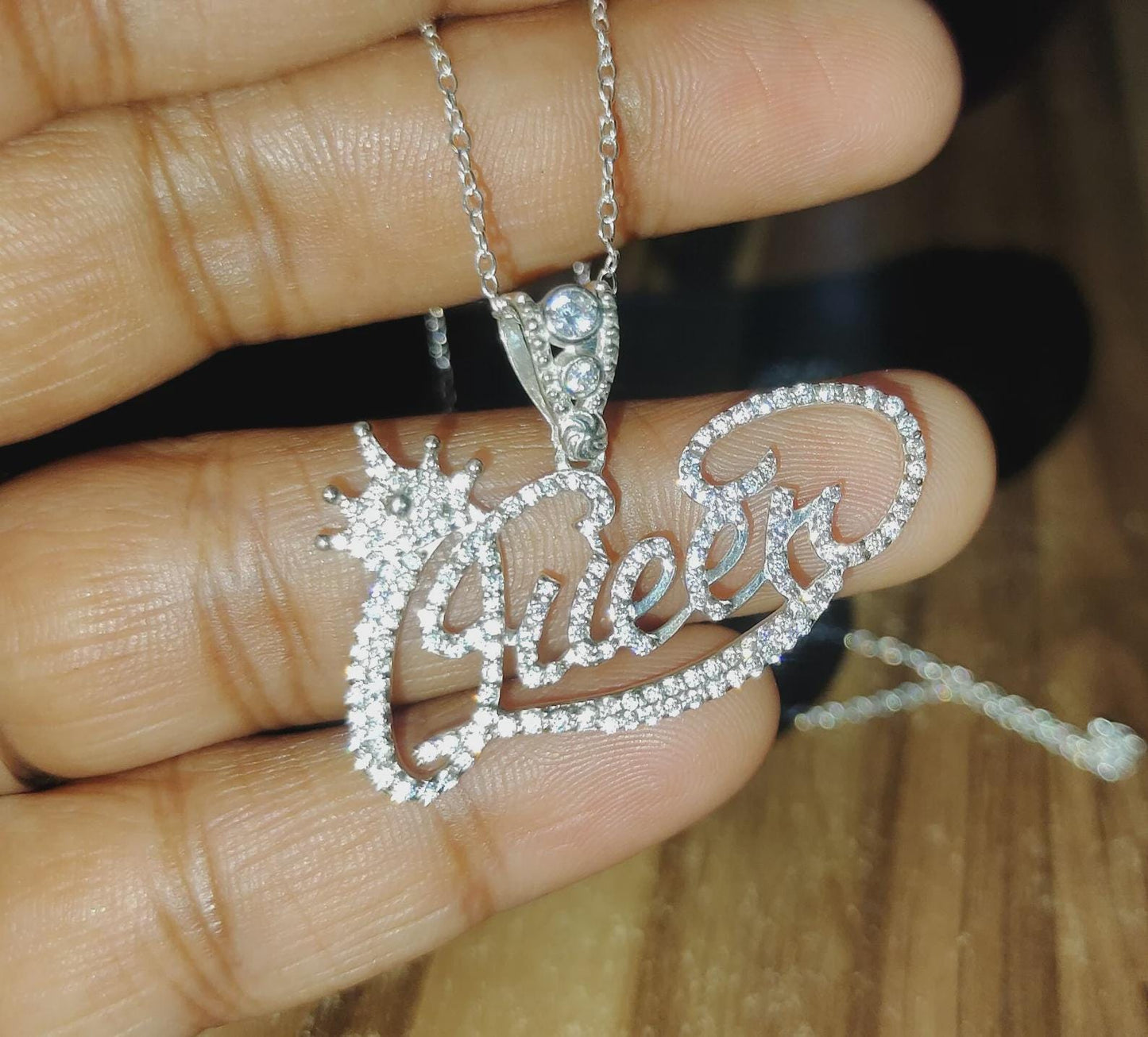 2Ct Custom Letter Pendant Lab-Created Diamond Queen Letter Initial Pendant 14K White Gold Plated Hip Hop Pendant Queen Name Crown Pendant