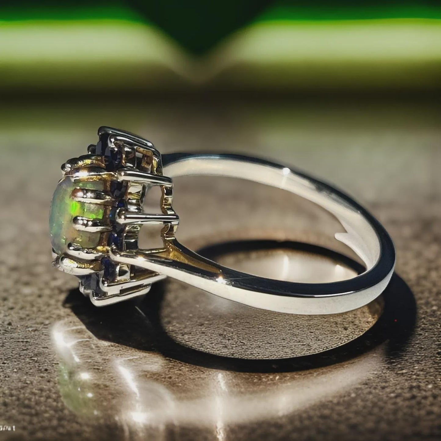 2Ct Oval Cut Fire Opal and Blue Sapphire Halo Engagement Wedding Ring 14K White Gold Finish Opal Ring Halo Fire Opal Ring