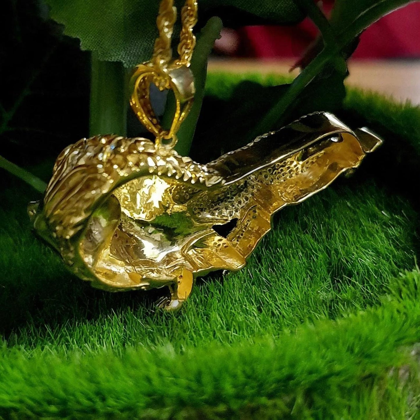 Round cut Custom Made King Lion Pendant Simulated Diamond , King Lion Hip Hop Multi Stone Pendant Free Chain 14k Yellow Gold Finish Pendant.