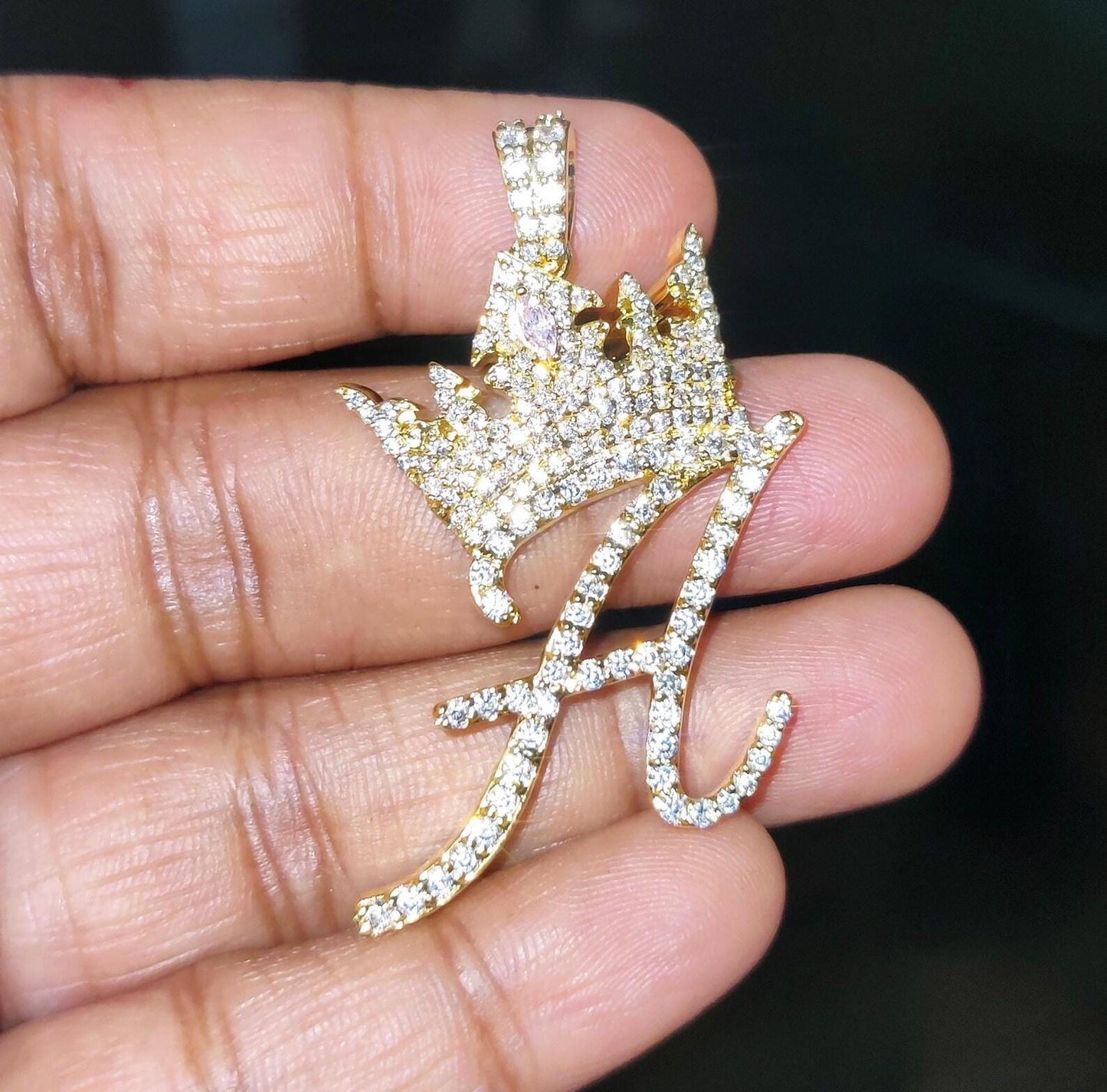 2Ct Letter Pendant Round Simulated Diamond Pendant 14K Yellow Gold Plated 925 Sterling Silver Custom Any Letter Diamond Pendant