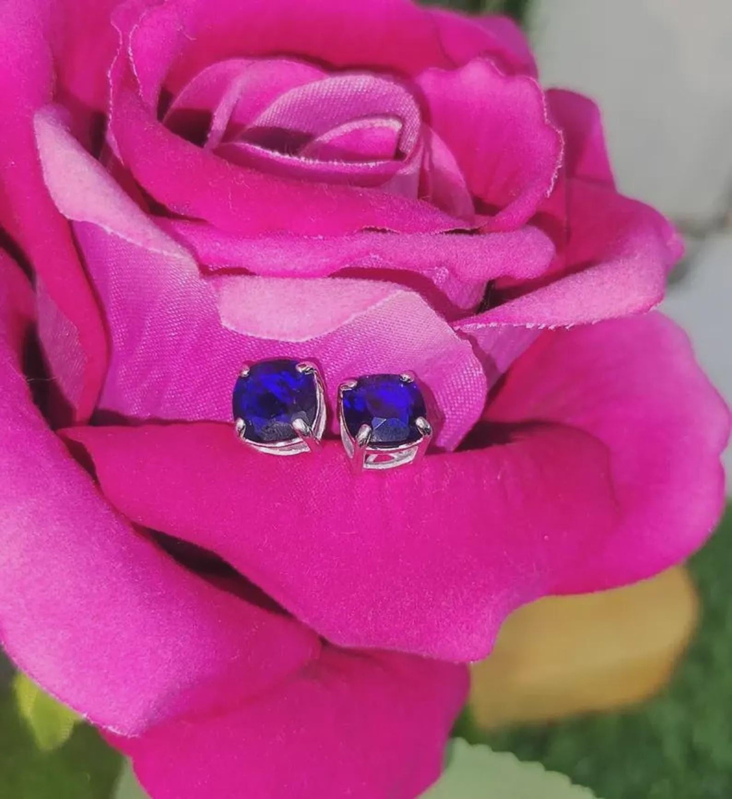 2Ct Cushion Cut Blue Sapphire Solitaire Women's Stud Earrings 14K White Gold Finish 925 Silver Blue Sapphire Women's Stud Earrings