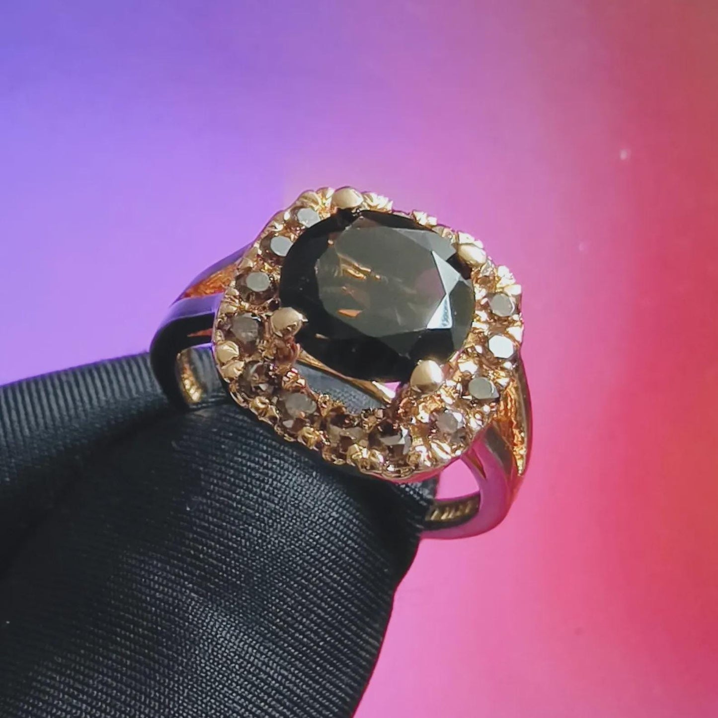 3Ct Round Cut Simulated Chocolate Diamond Halo Engagement Ring 14K Yellow Gold Finish 925 Sterling Silver, Wedding Band, Gift For her