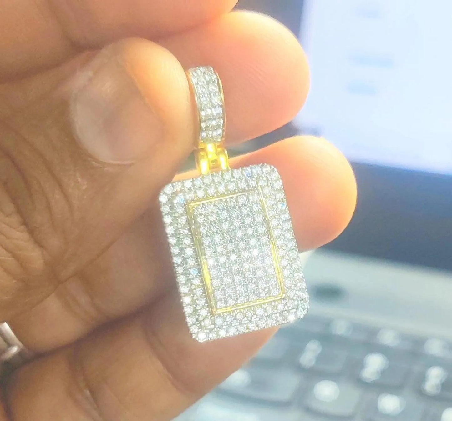 2Ct Round Cut Simulated White Topaz- Diamond Hip Hop Dog tag Pendant 14K Two-Tone Gold Plated 925 Sterling Silver