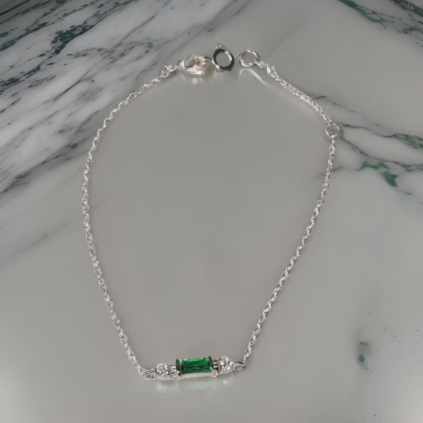0.20Ct Baguette Cut Simulated Emerald Bracelet 14K White Gold Finish Sterling 925 Silver Bracelet Gift For her Birthday Gift and Party Wear