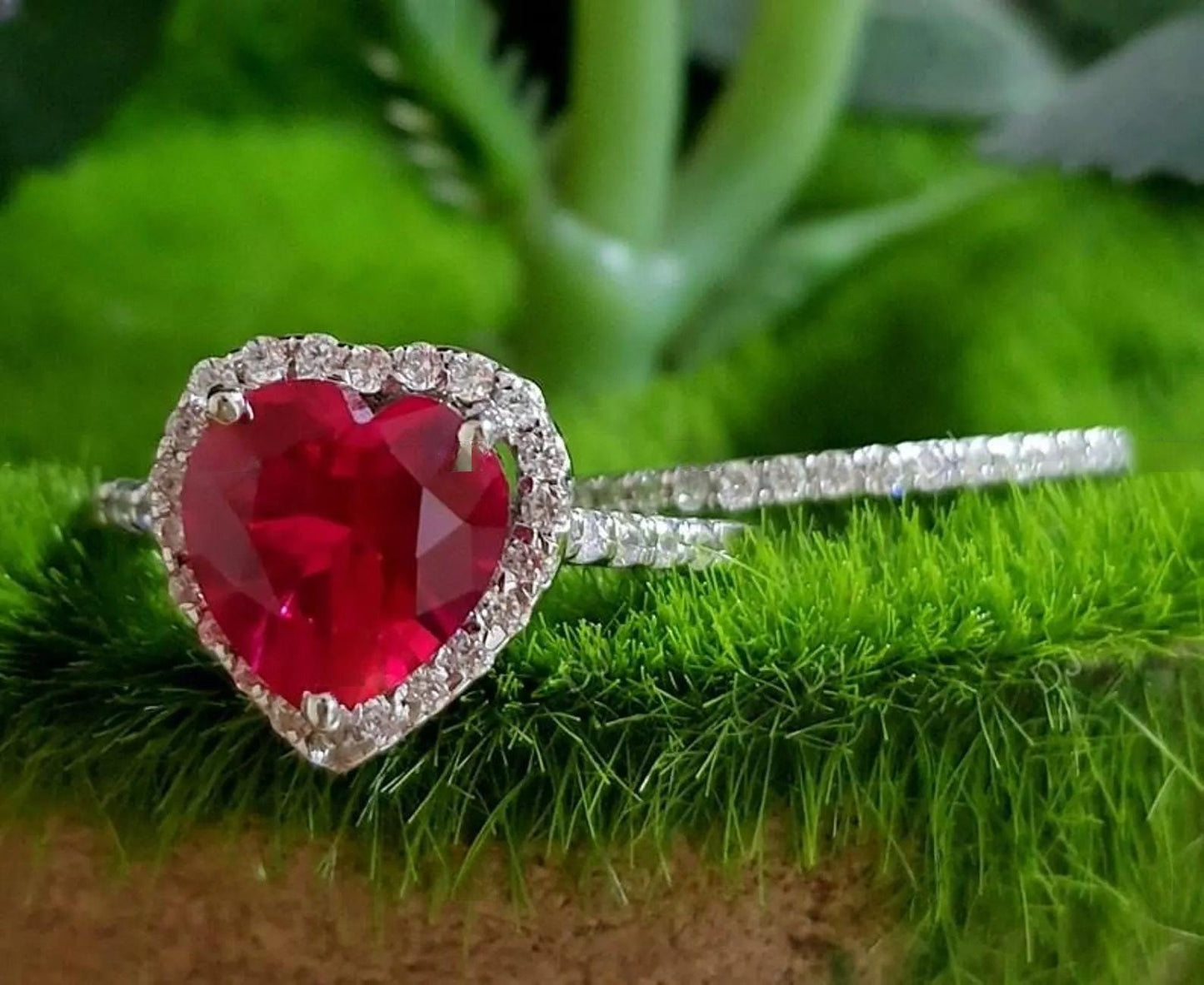 2Ct Heart Cut Simulated Red Ruby Diamond Promise Love 14K White Gold Finish Bridal Engagement Anniversary Ring , Birthday Gift, Ring For Her