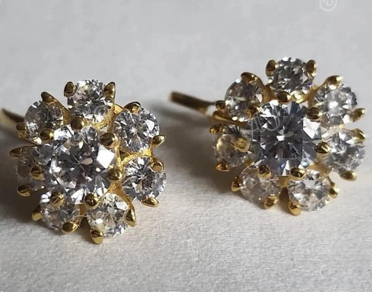 2Ct Round Cut Simulated Diamond Cluster Flower Cluster Stud Earrings 14k Yellow Gold Plated, Cluster Earring, Flower Earring, Gift for Party