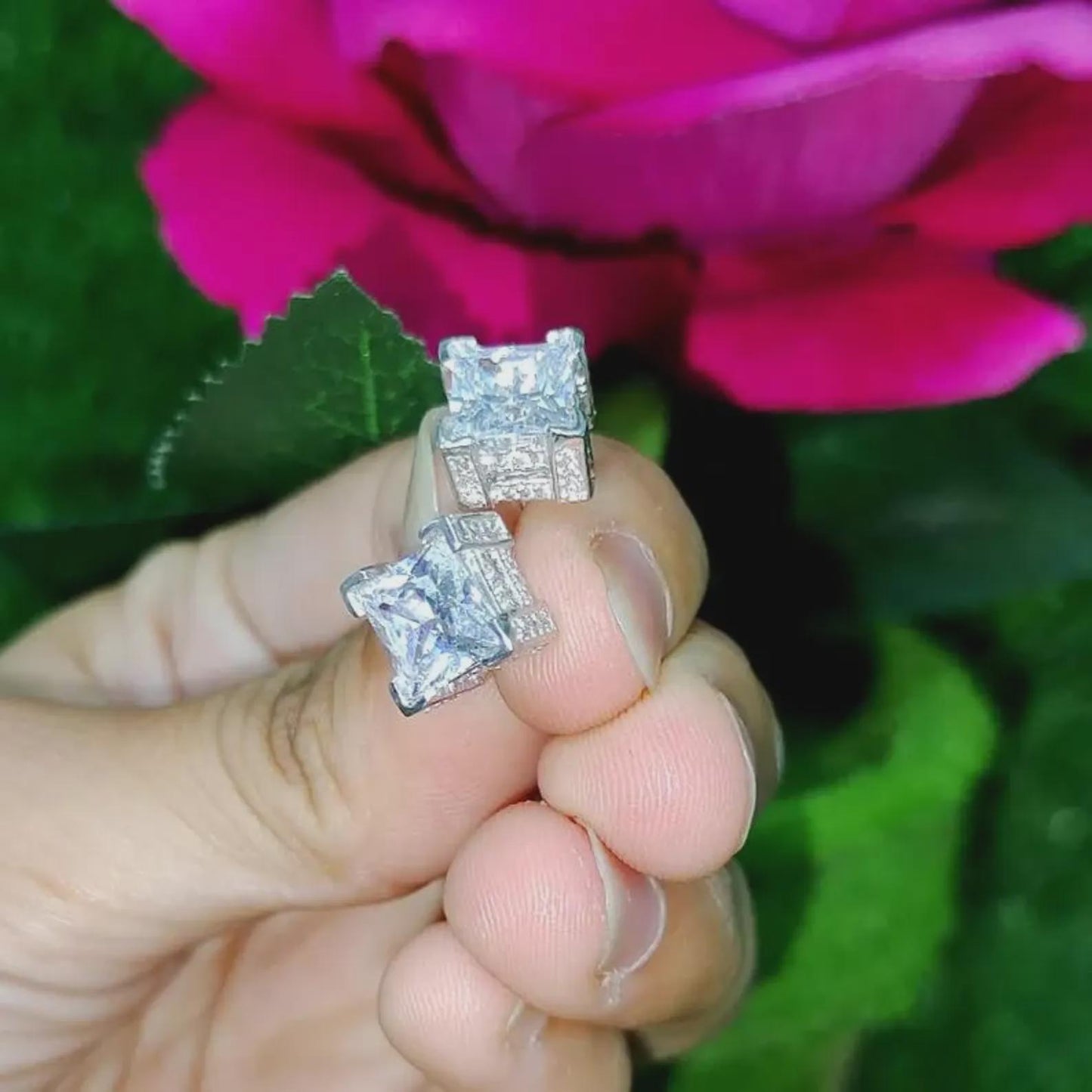 2Ct Princess Cut Solitaire Stud Earrings Simulated Diamond Earrings 14K White Gold Finish 925 Silver Prong Set Earring, Gift For Birthday