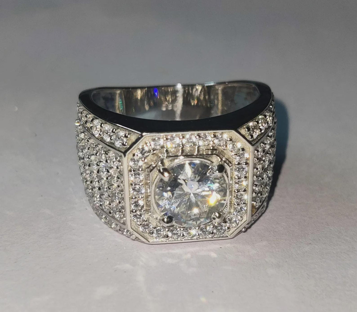 4Ct Round Cut Lab-Created Diamond Cluster Mens Engagement Ring 14K White Gold Finish 925 Silver Hip Hop Diamond Engagement Ring Wedding Band