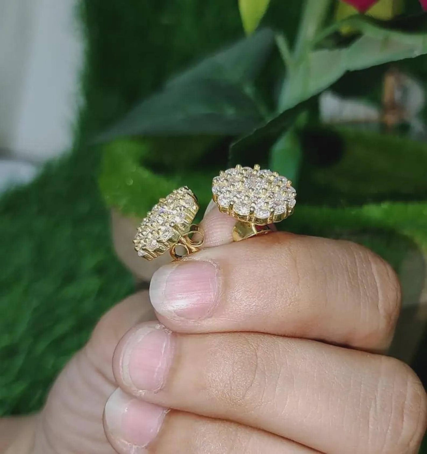 2Ct Round Cut Diamond Women's Stud Earrings Cluster Halo Stud Earrings 14K Yellow Gold Finish 925 Silver Stud Earrings Screw Back Stud