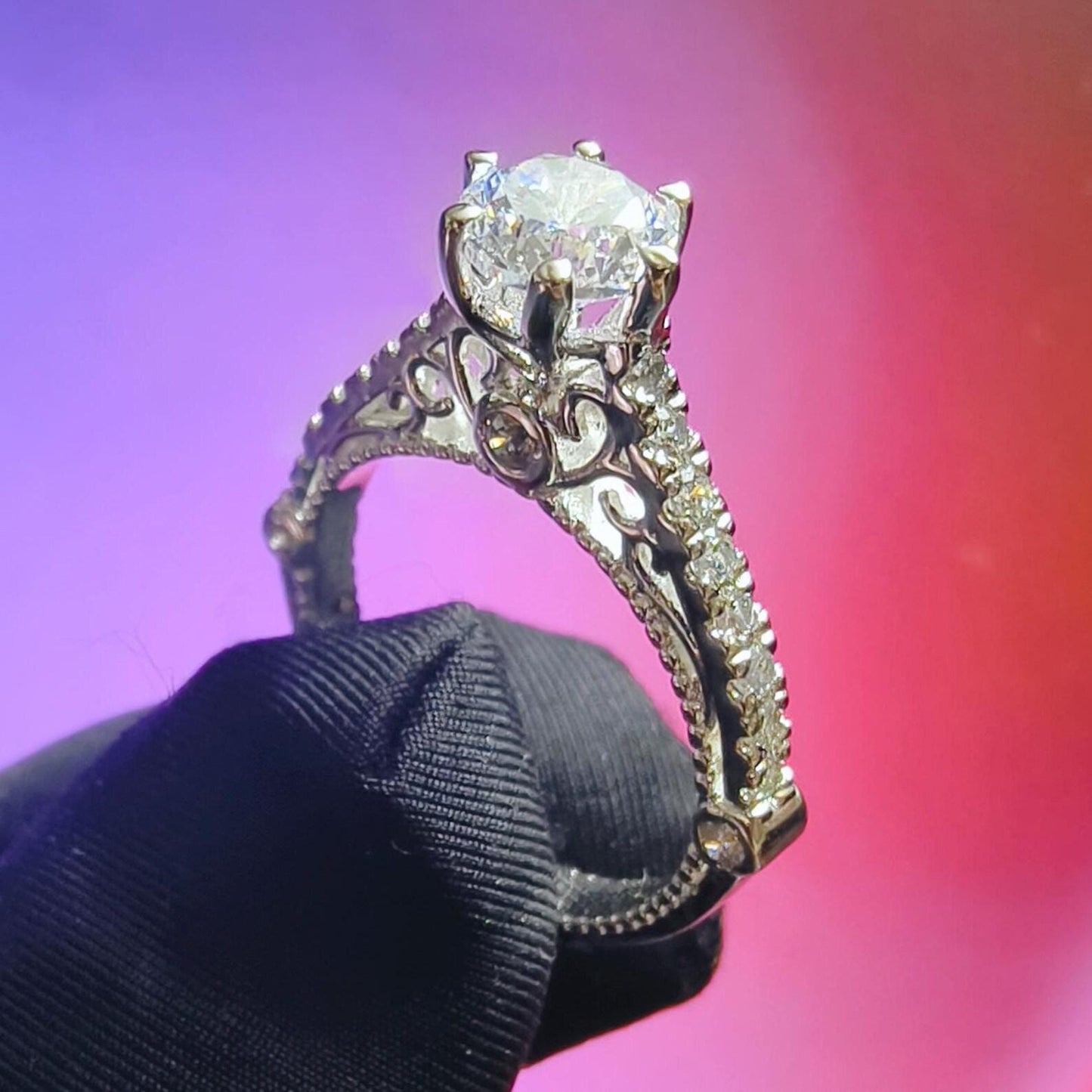 Round Cut Simulated White Diamond Wedding Engagement Anniversary Ring 14k White Gold Plated- 925 Silver, Gift for Her