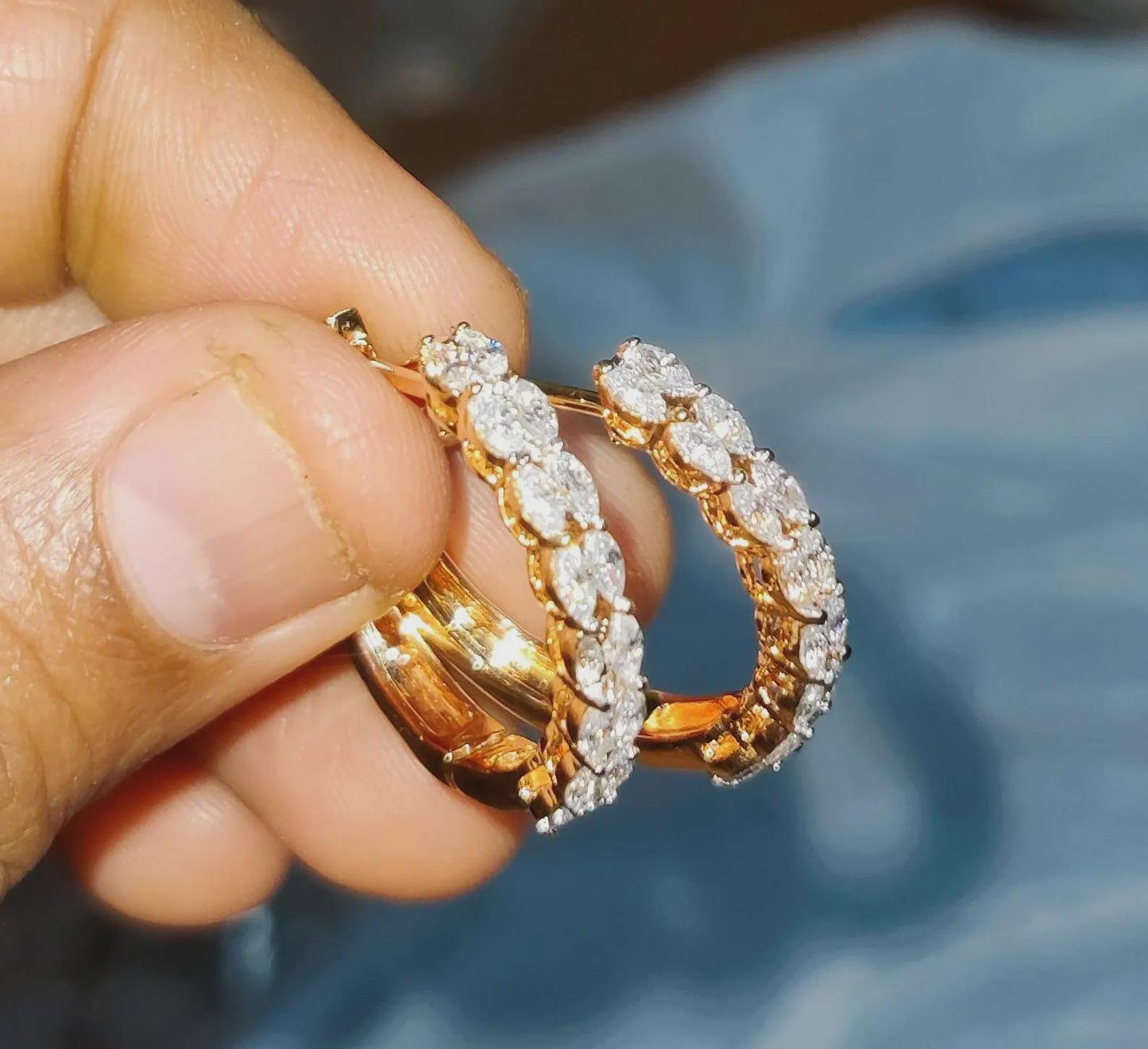 2Ct Diamond Hoop Earrings Marquise Cut VVS1 Diamond Huggie Earrings 14K Rose Gold Finish 925 Sterling Silver Diamond Hoop Earrings