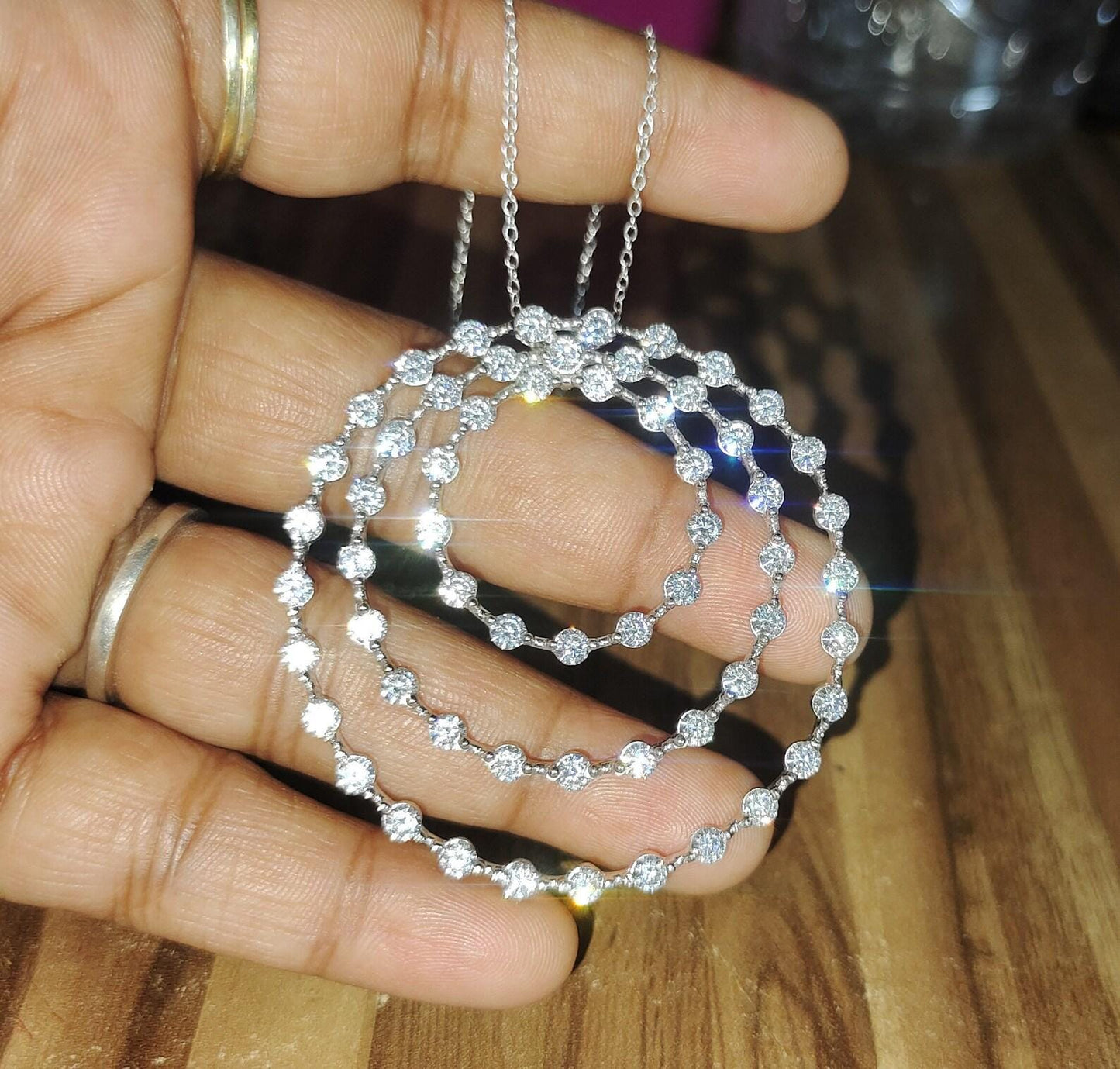 1.50Ct Round Cut Lab-Created Diamond Layer Circle Pendant 14K White Gold Plated Hip Hop Pendant Circle Pendant Unisex Diamond Pendant