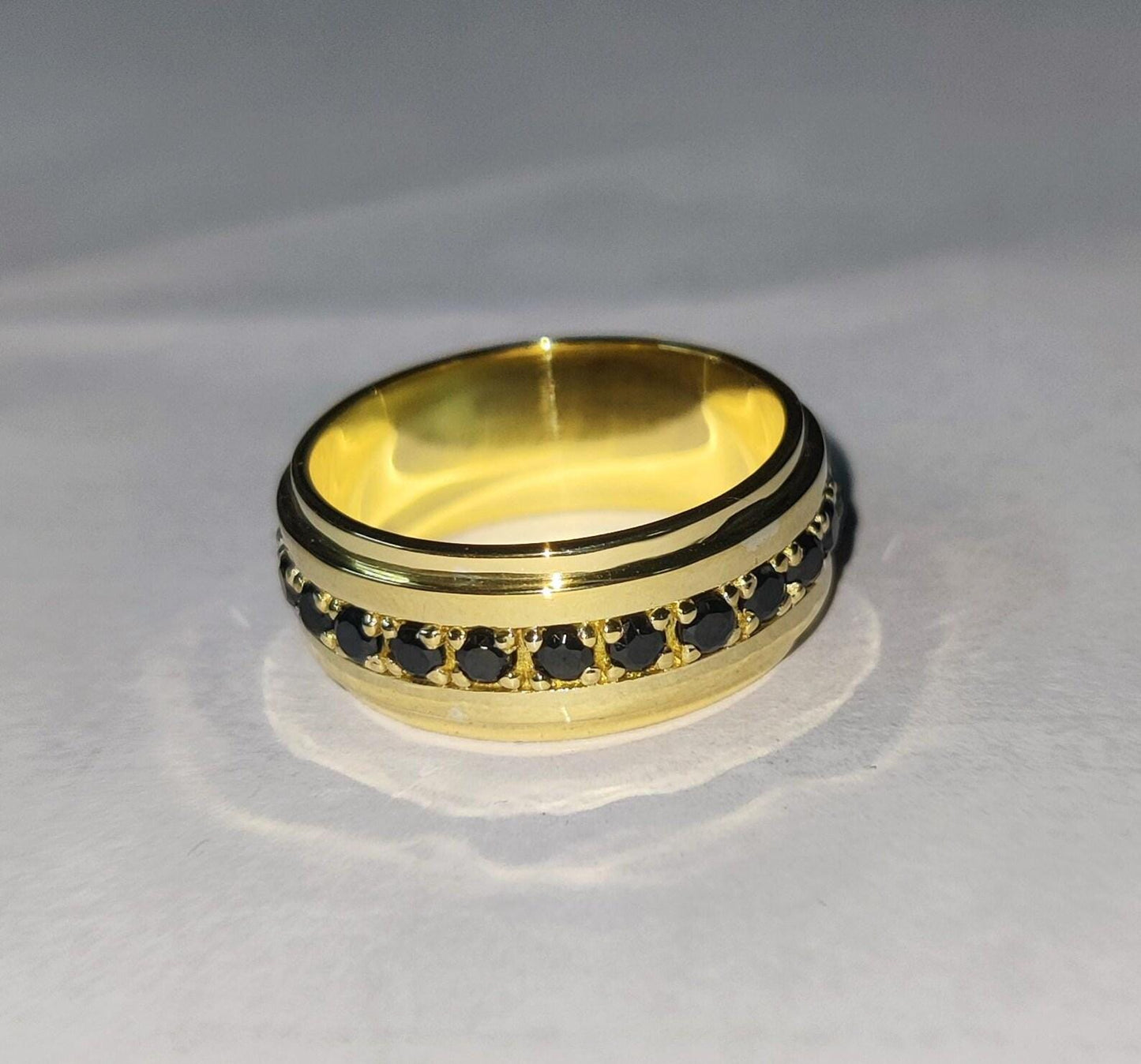 2Ct Round Cut Simulated Wedding Band Ring  Black Diamond Engagement Anniversary Wedding Band Ring 14K Yellow Gold Finish 925 Silver