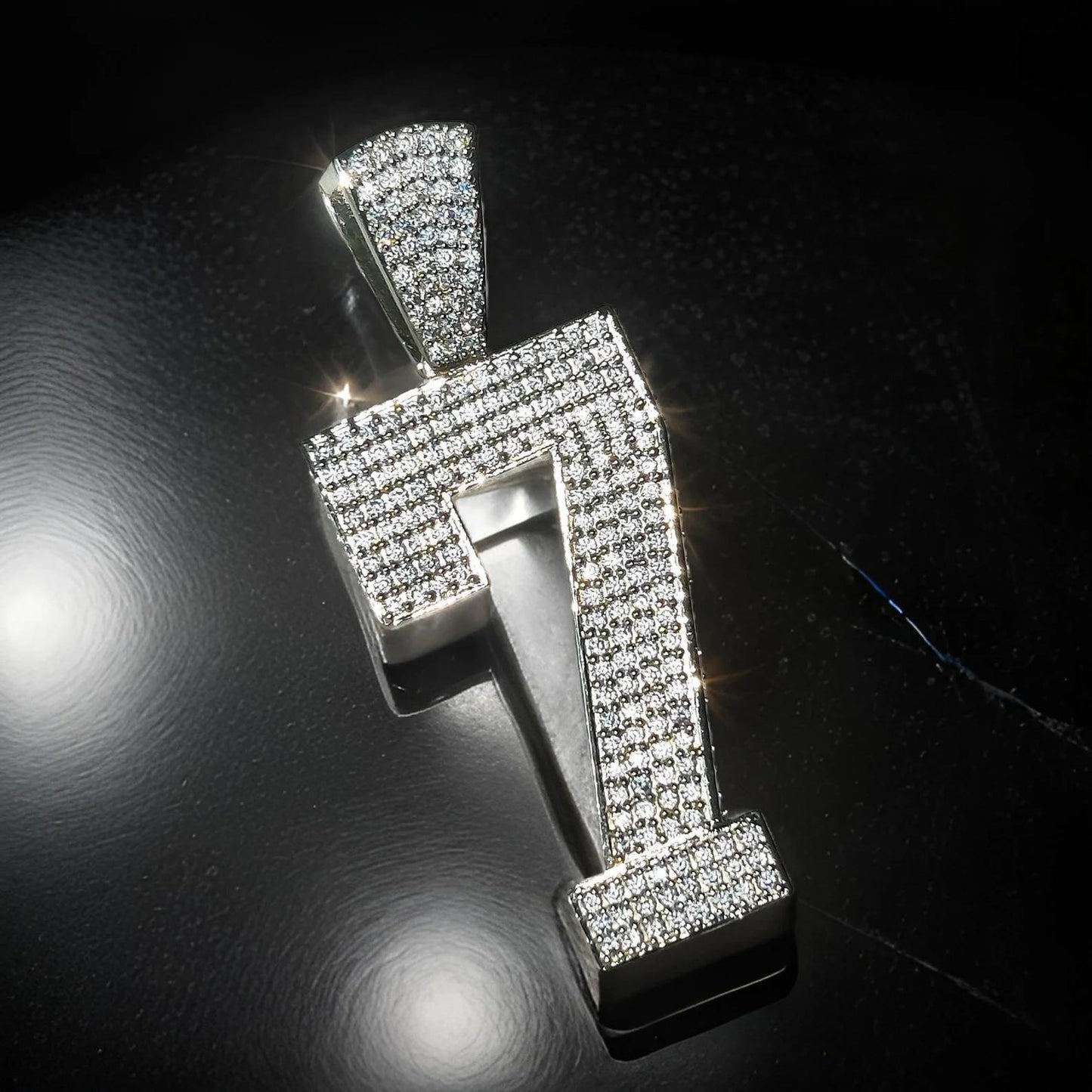 2Ct Moissanite Number Pendant Round Moissanite Pendant 14K White Gold Plated 925 Sterling Silver Custom Any Number Pendant