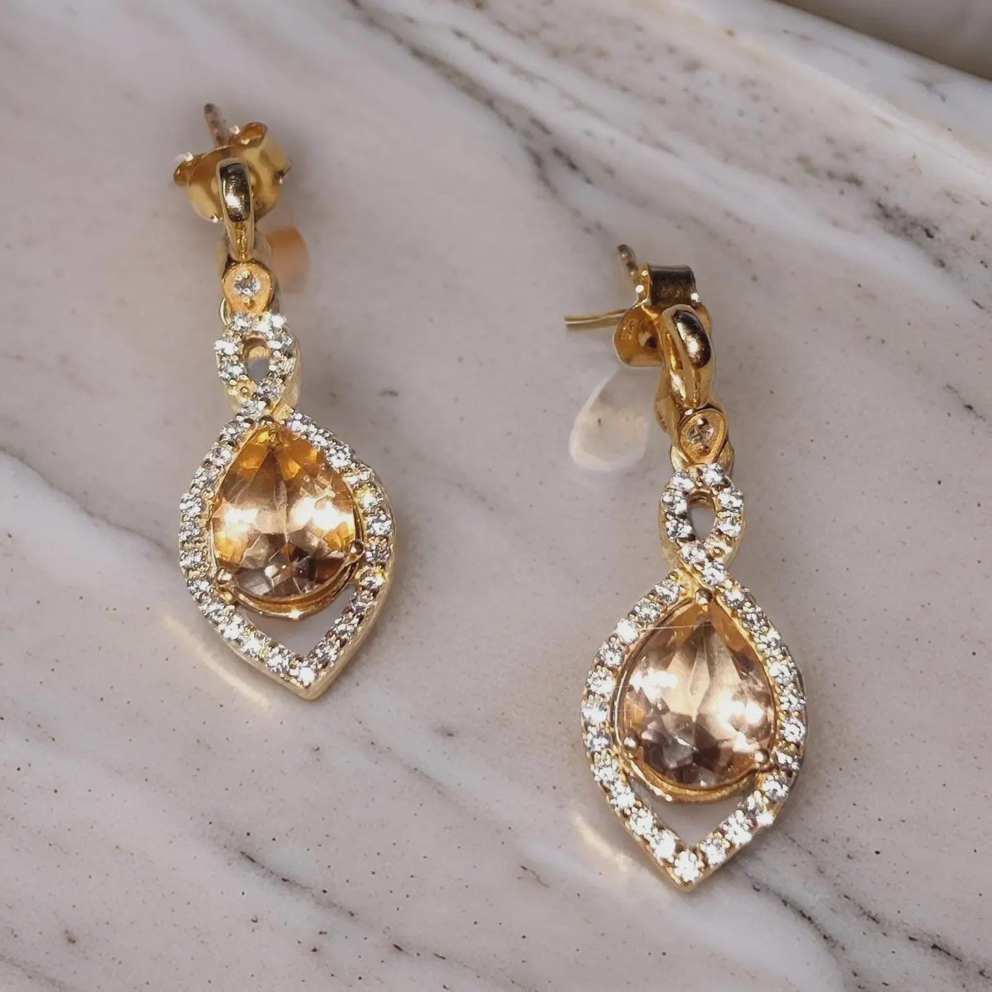 2Ct Morganite Dangle Earrings Pear Cut Simulated morganite Diamond Earrings 14K Yellow Gold Plated 925 Sterling Silver Drop Dangle Earrings