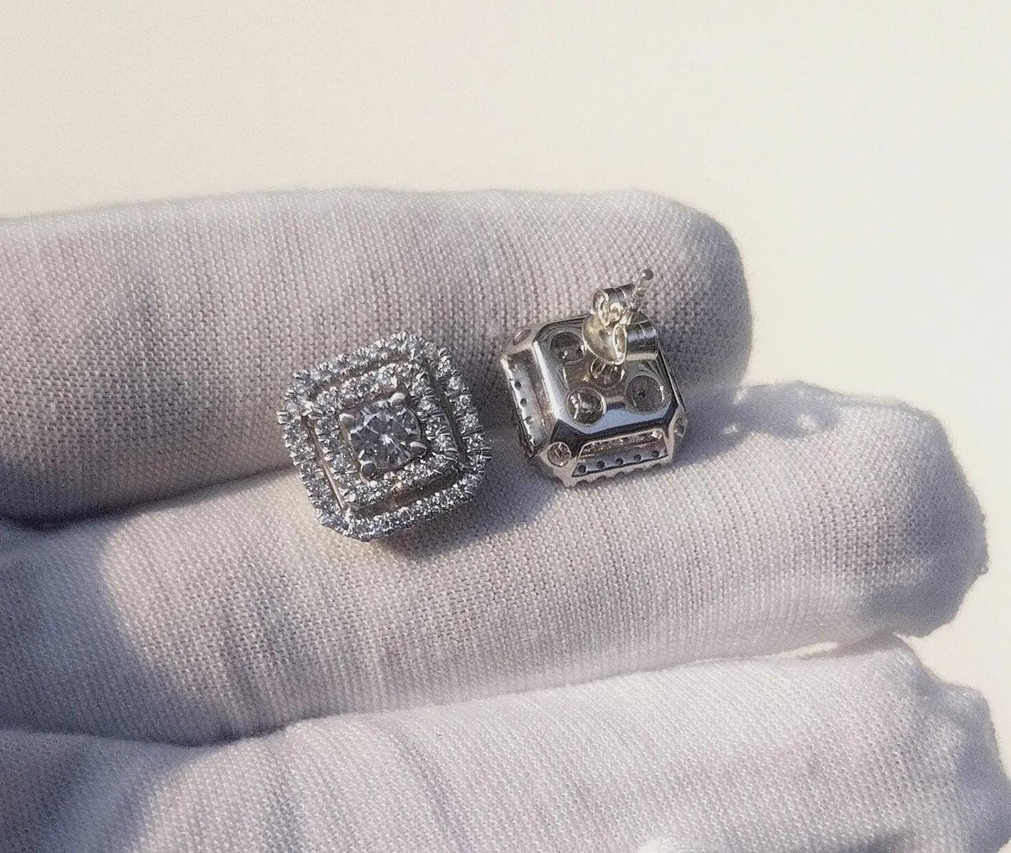 2Ct Round Cut Lab-Created VVS1 Diamond Push Back Cluster Halo Women's Stud Earrings 14K White Gold Plated Unisex Diamond Stud Earrings