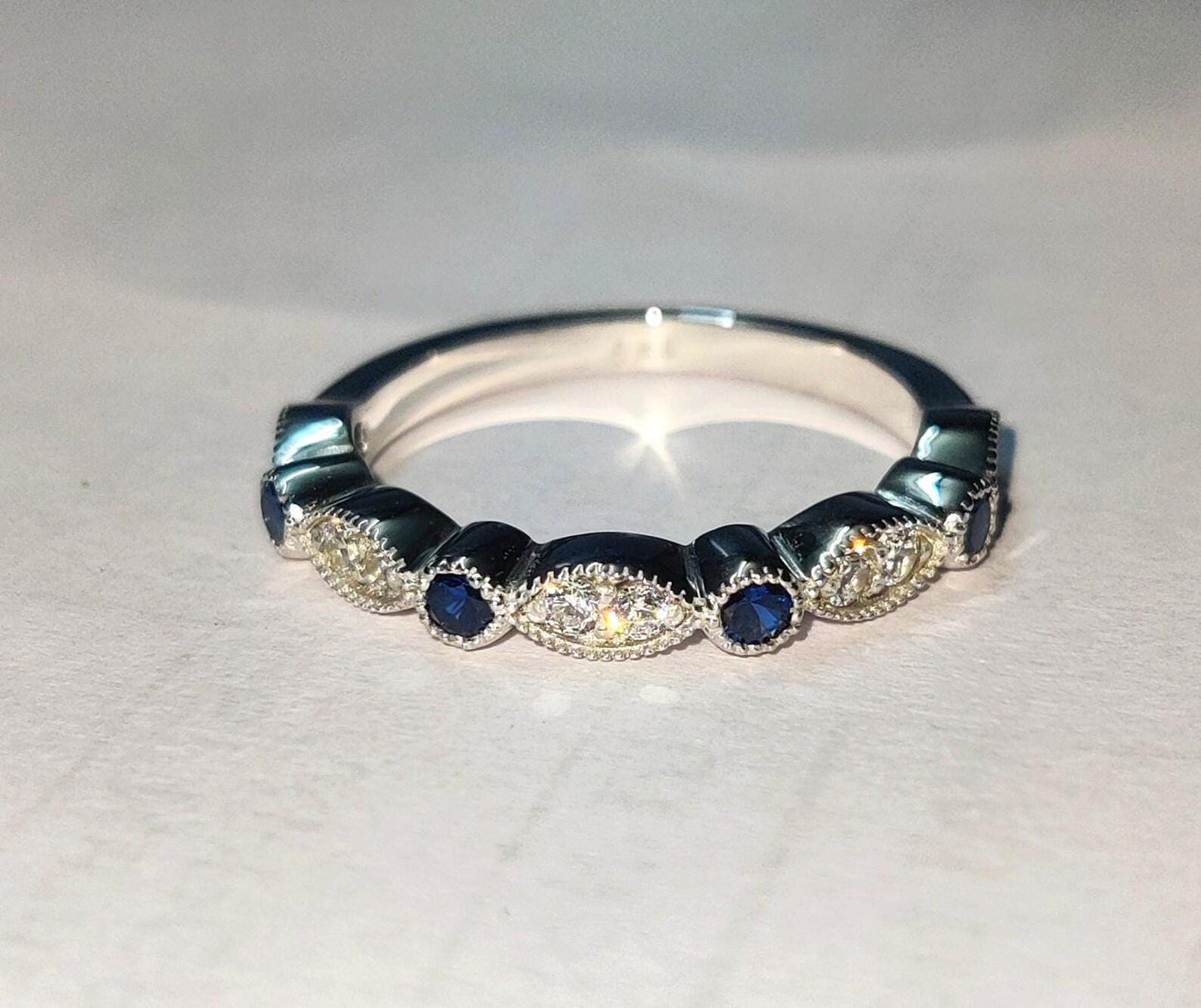 0.50Ct Round Cut Sapphire Band Ring Sapphire Engagement Anniversary Wedding Band Ring 14K White Gold Finish 925 Silver Diamond Band