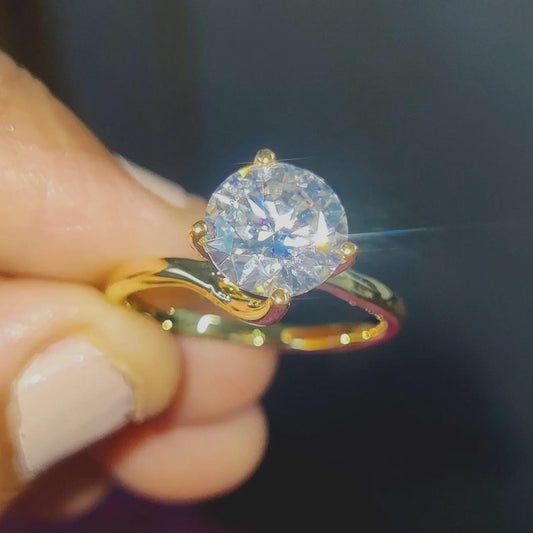 2Ct Diamond Solitaire Ring Round Cut Simulated Diamond Anniversary Ring 14K Yellow Gold Finish Sterling Silver Engagement Ring Birthday Gift