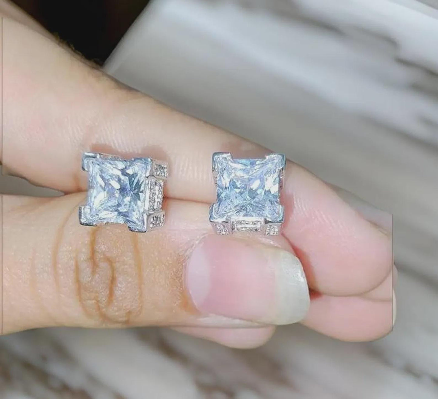 2Ct Princess Cut Solitaire Stud Earrings Simulated Diamond Earrings 14K White Gold Finish 925 Silver Prong Set Earring, Gift For Birthday