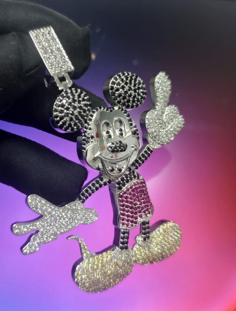 4Ct Round Cut VVS1 Diamond Mickey Mouse Pendant 14K White Gold plated 925 Sterling Silver, Birthday  Gift, Party Wear