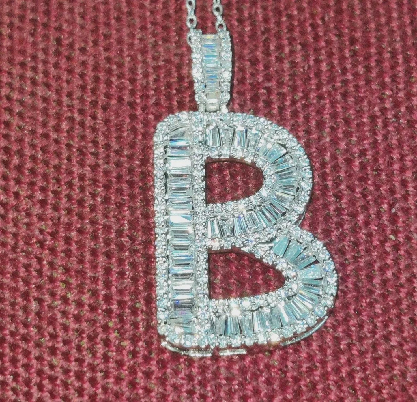 2Ct Diamond Baguette Cut Simulated Diamond Pendant, Custom Any Letter Diamond Pendant, Unisex Diamond Pendant, For Birthday Pendant Gift