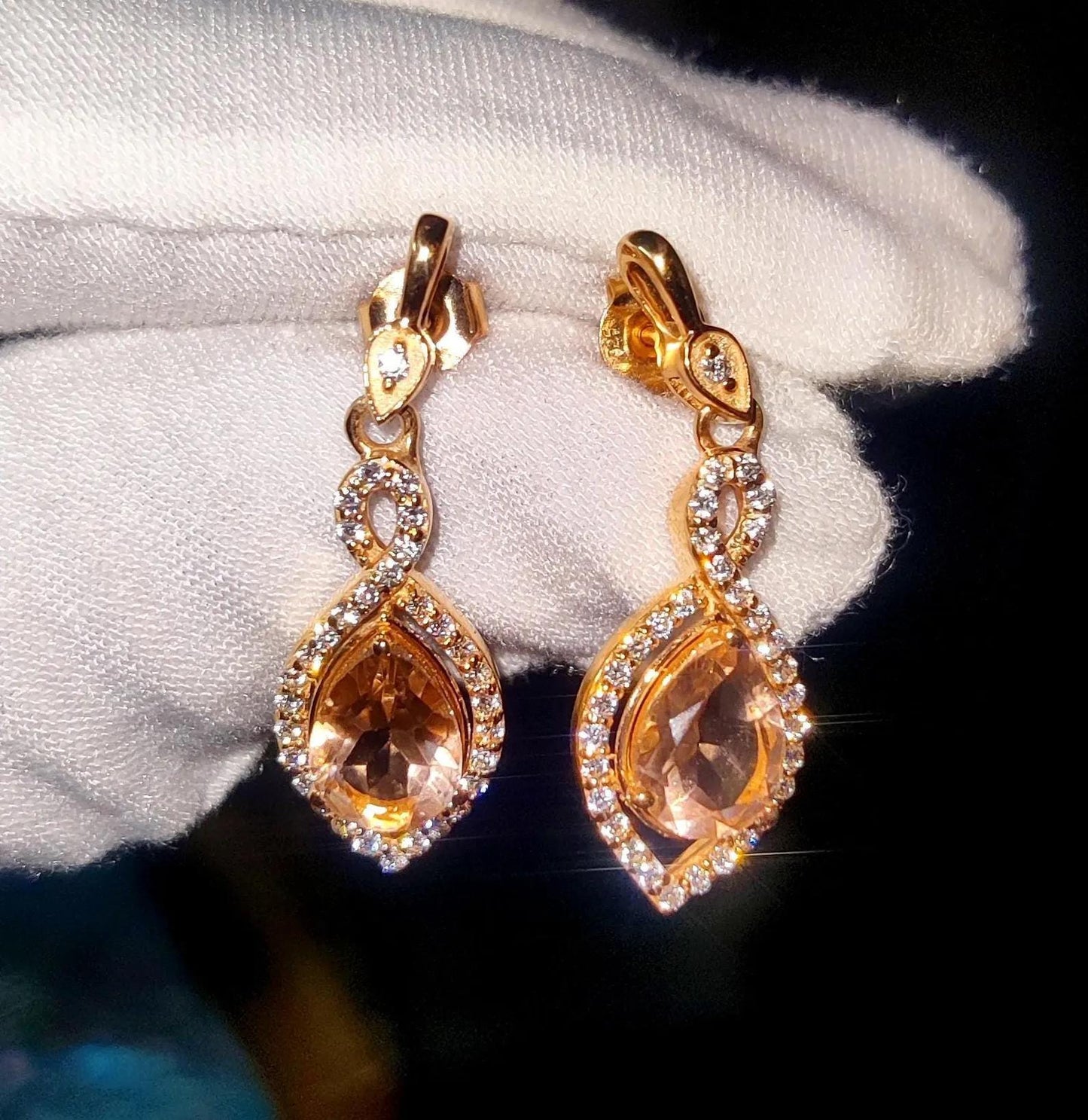 2Ct Morganite Dangle Earrings Pear Cut Simulated morganite Diamond Earrings 14K Yellow Gold Plated 925 Sterling Silver Drop Dangle Earrings