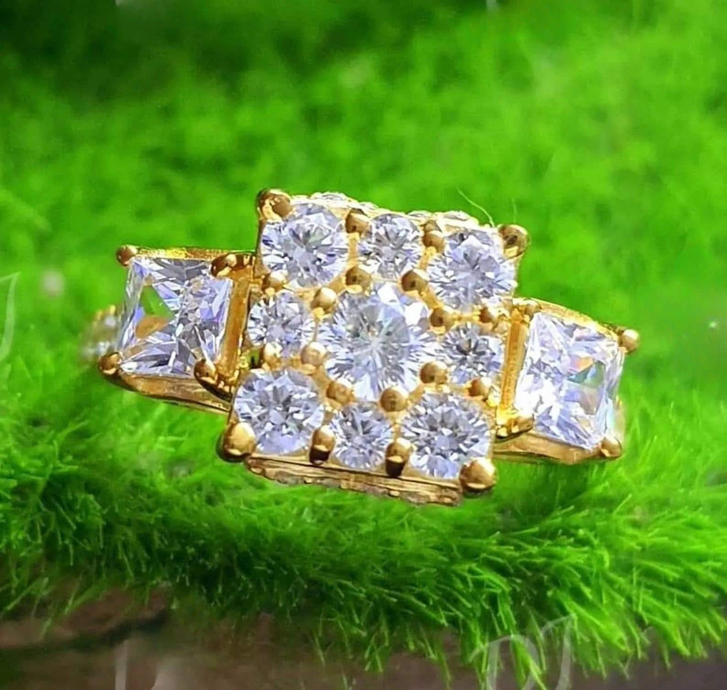 2Ct Round Cut Simulated Diamond Square Shape Engagement Wedding Ring 14K Yellow Gold Plated 925 Silver, Anniversary Ring, Gift For Birthday