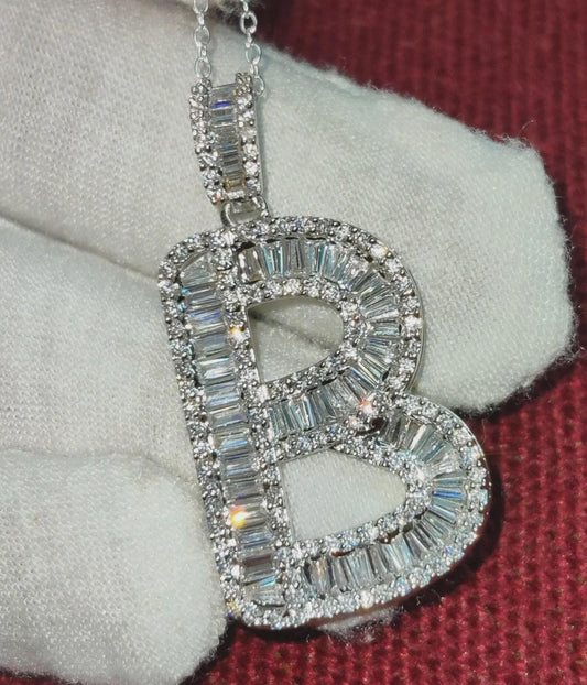 2Ct Diamond Baguette Cut Simulated Diamond Pendant, Custom Any Letter Diamond Pendant, Unisex Diamond Pendant, For Birthday Pendant Gift