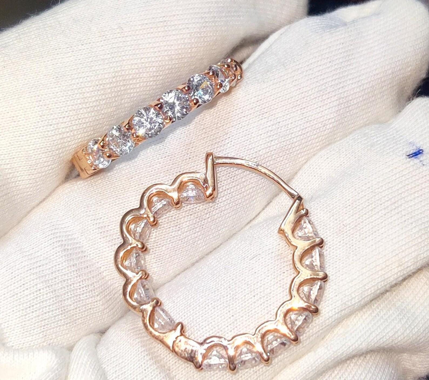 2Ct Round Cut Simulated Diamond Hoop Women Earrings 14K Rose Gold Plated, Anniversary, Birthday, Wedding Gift For Her