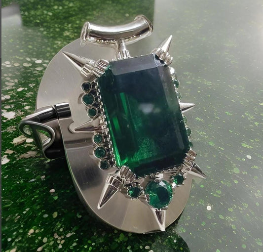 2Ct Emerald Cut Simulated Green Emerald Halo Pendant Necklace 14K White Gold Finish - 925 Sterling Silver