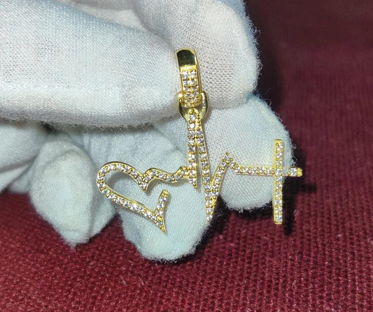 1.50Ct Diamond Round Cut Simulated Diamond Pendant, Love Heartbeat Pendant 14K Yellow Gold Finish 925 Sterling Silver Birthday Party Pendant