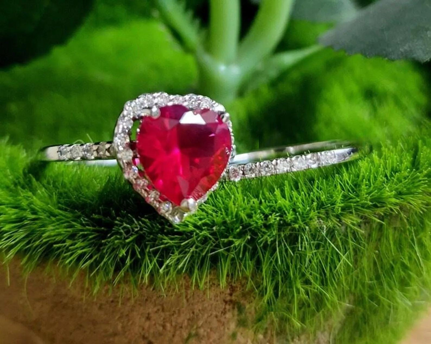 2Ct Heart Cut Simulated Red Ruby Diamond Promise Love 14K White Gold Finish Bridal Engagement Anniversary Ring , Birthday Gift, Ring For Her