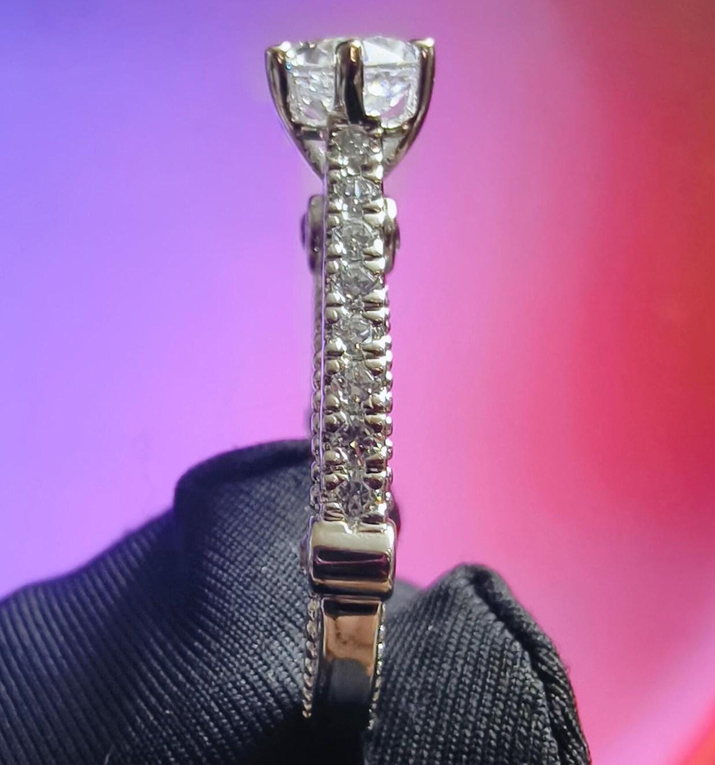 Round Cut Simulated White Diamond Wedding Engagement Anniversary Ring 14k White Gold Plated- 925 Silver, Gift for Her