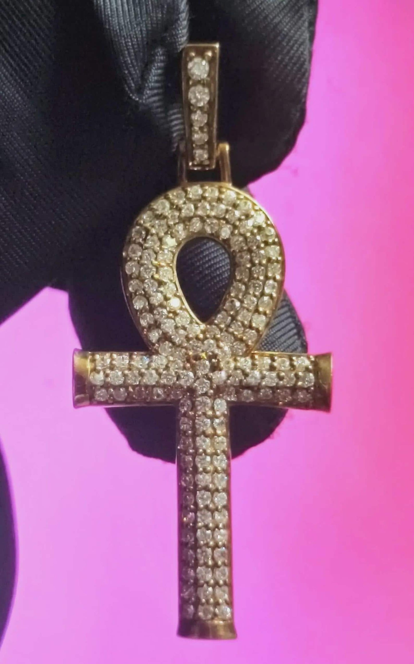 1.50Ct Moissanite Cross Pendant Round 14K Yellow Gold Plated 925 Sterling Silver, Hip Hop Pendant, Christmas Religious Pendant