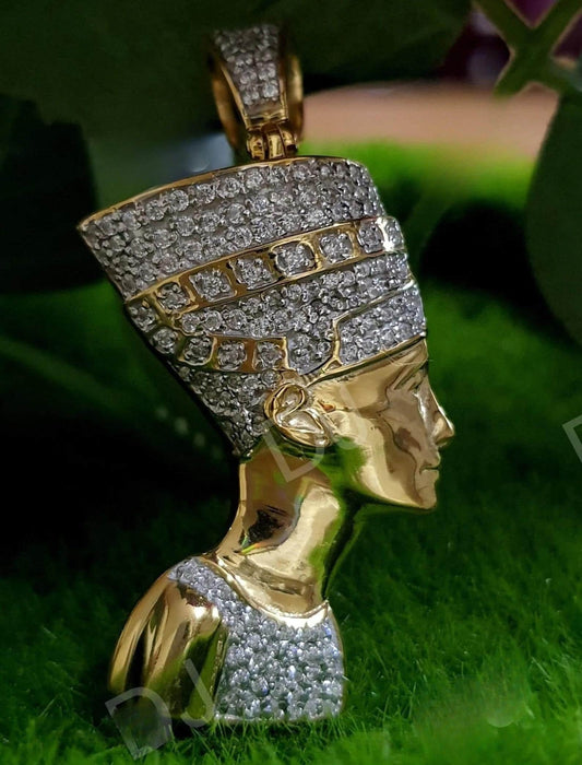 3Ct Round Cut Diamond Queen Nefertiti Necklace/ Ancient Egyptian Pharaoh Necklace/ Egypt Nefertiti Charmed Jewelry Pendant/ Gold Finish