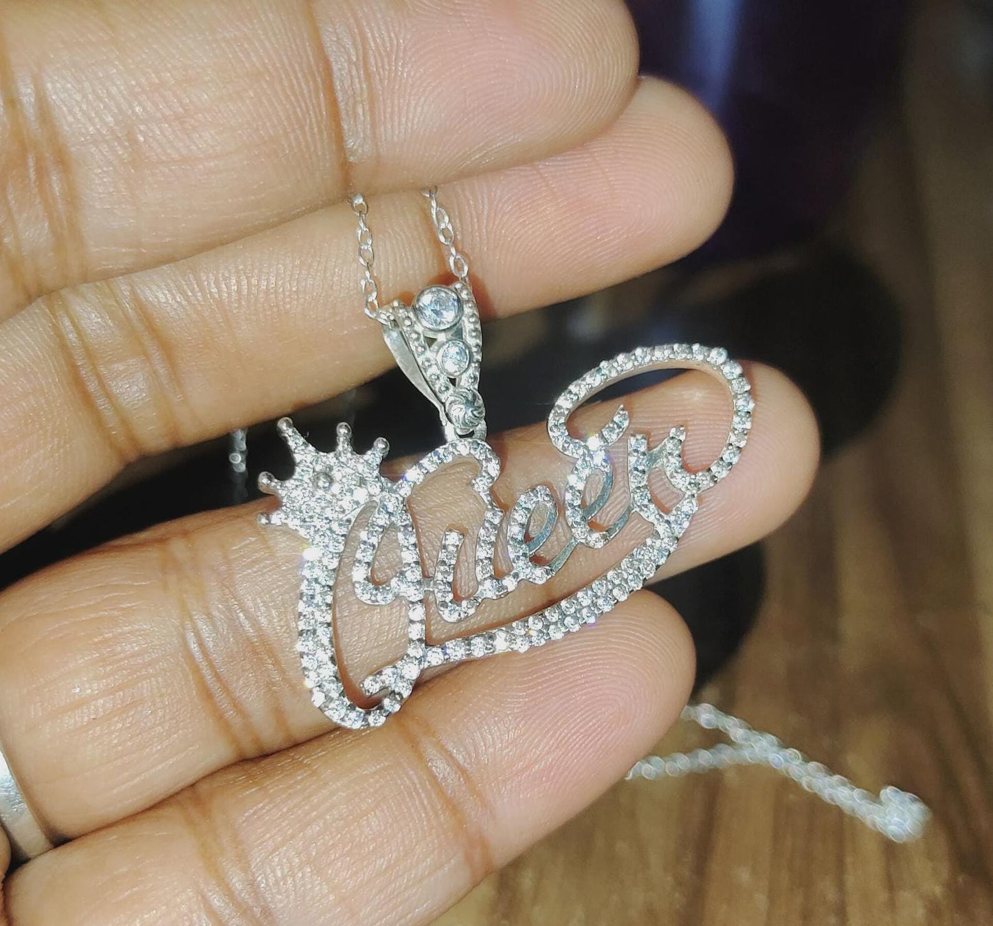 2Ct Custom Letter Pendant Lab-Created Diamond Queen Letter Initial Pendant 14K White Gold Plated Hip Hop Pendant Queen Name Crown Pendant