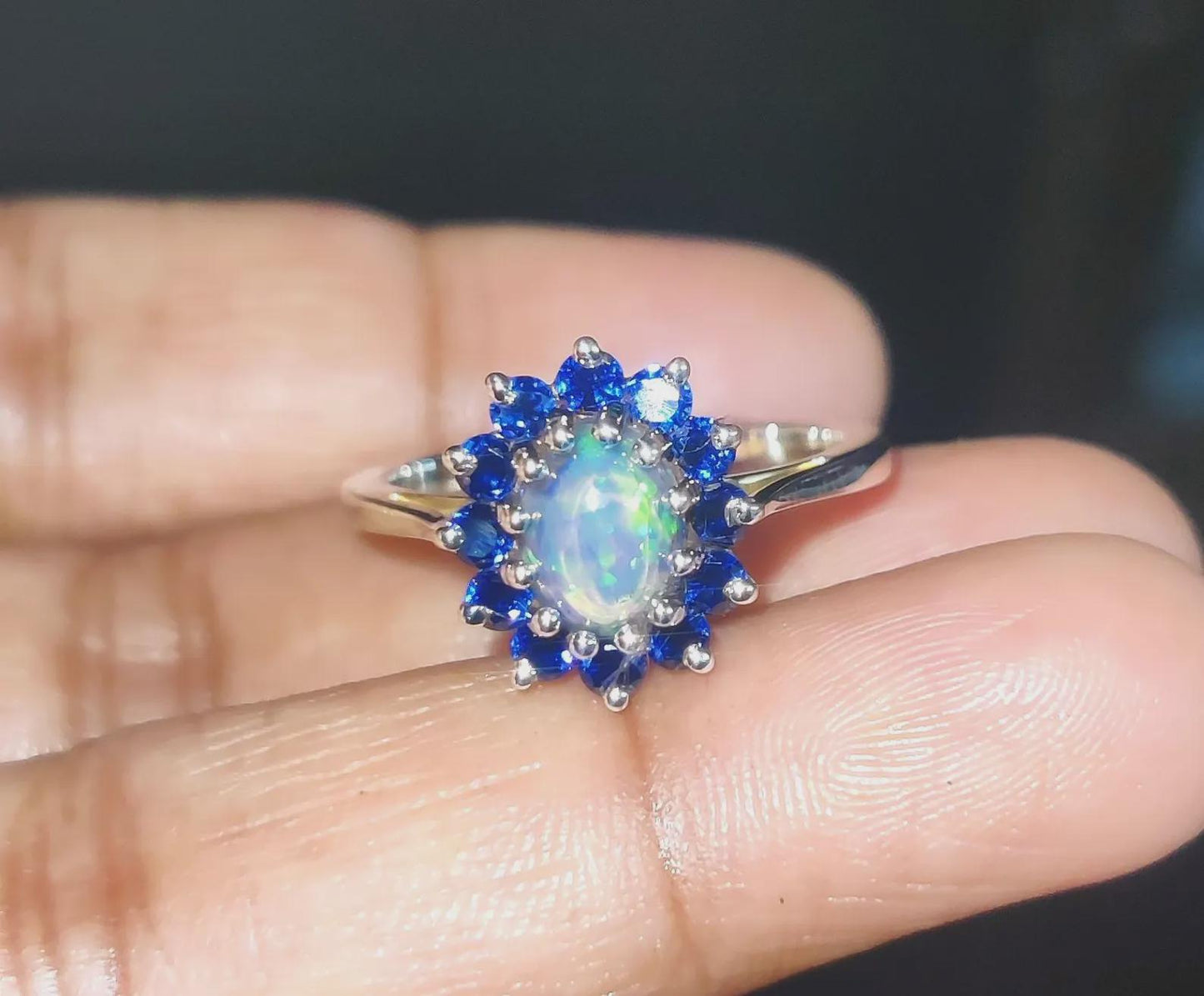 2Ct Oval Cut Fire Opal and Blue Sapphire Halo Engagement Wedding Ring 14K White Gold Finish Opal Ring Halo Fire Opal Ring