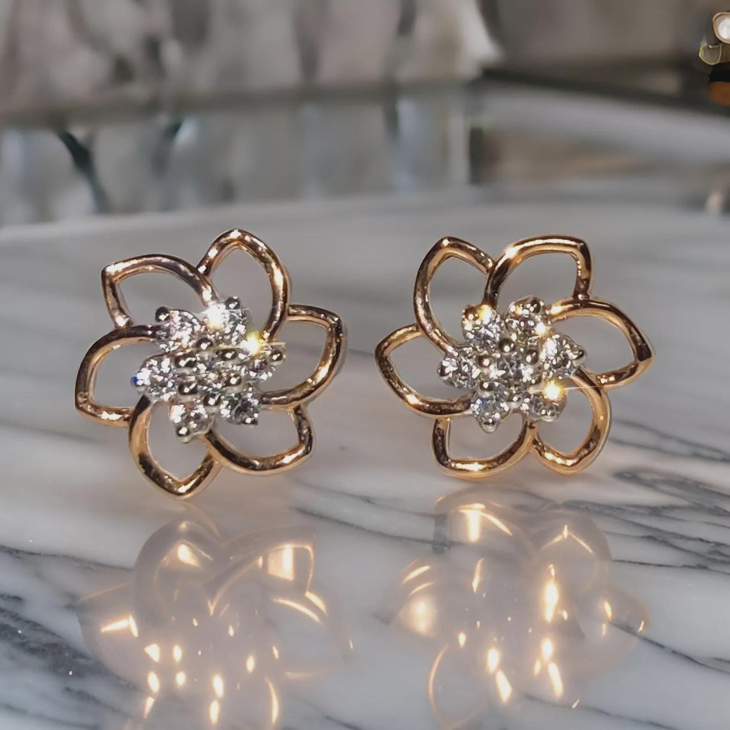 1Ct Diamond Stud Earrings VVS1 Diamond Cluster Flower Stud Earrings 14K Rose Gold Finish 925 Silver Stud Earrings Push Back Stud