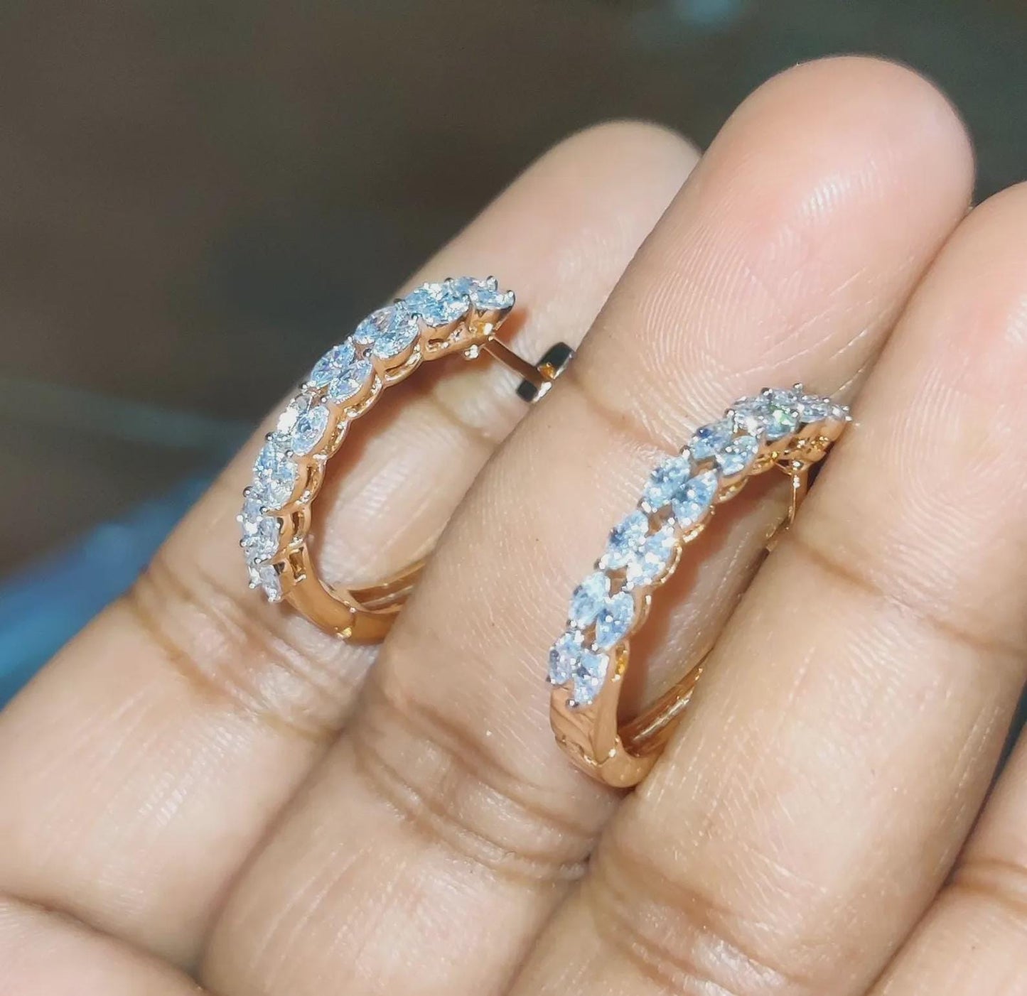 2Ct Diamond Hoop Earrings Marquise Cut VVS1 Diamond Huggie Earrings 14K Rose Gold Finish 925 Sterling Silver Diamond Hoop Earrings