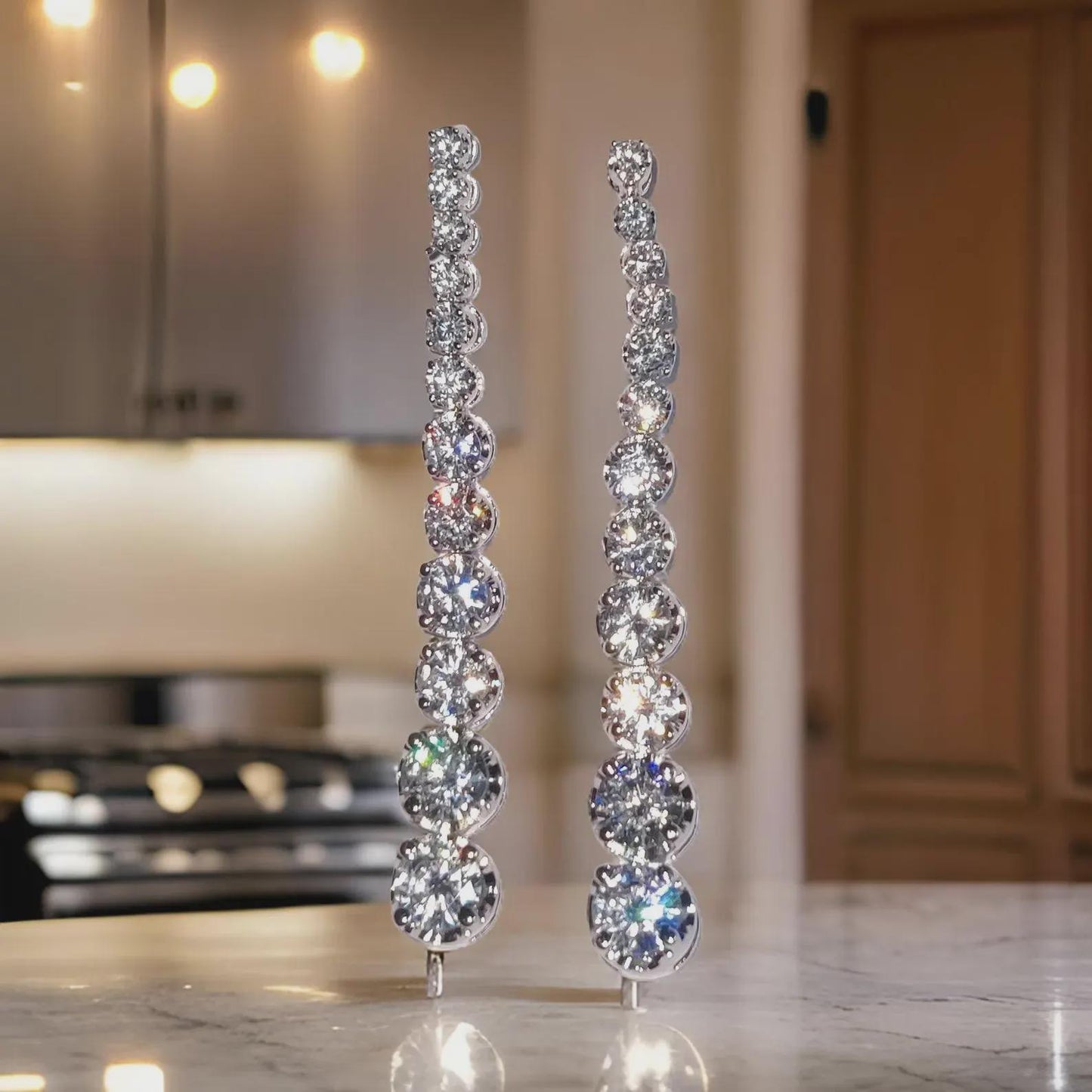 2Ct Diamond Dangle Earrings Round Simulated Diamond Drop Earrings 14K White Gold Plated Silver Drop Dangle Earrings , Special occasion Wear