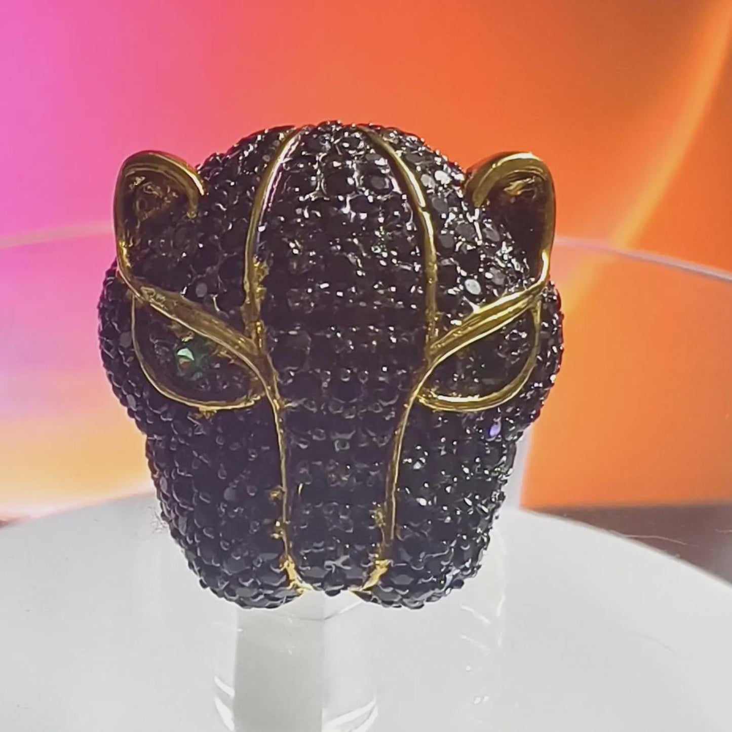 3Ct Round Cut Simulated Black Diamond Wedding Tiger Engagement Ring 14K Yellow Gold Plated 925 Sterling Silver Gift For Anniversary Ring